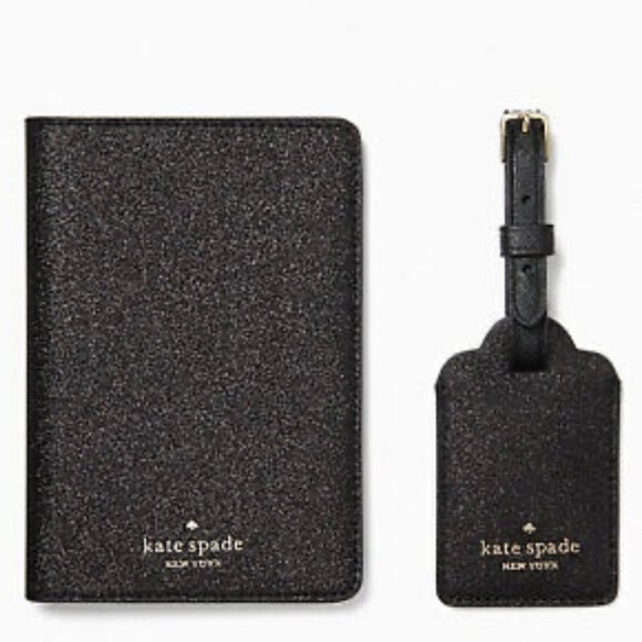 Kate Spade Passport Holder & Luggage Tag Black Glitter - Picture 2 of 8